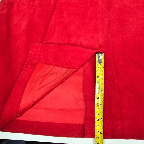Evan Davies Vintage Suedes Mini Skirt‎ Pleated Slit Back Pockets Red 8 Petite - Picture 10 of 11